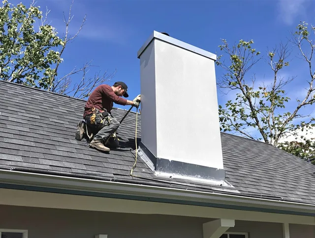 Newington Chimney Sweep team member finishing chimney construction in Newington, CT