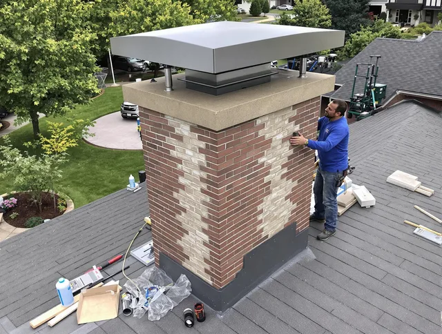 Newington Chimney Sweep team working on a custom chimney remodel in Newington, CT